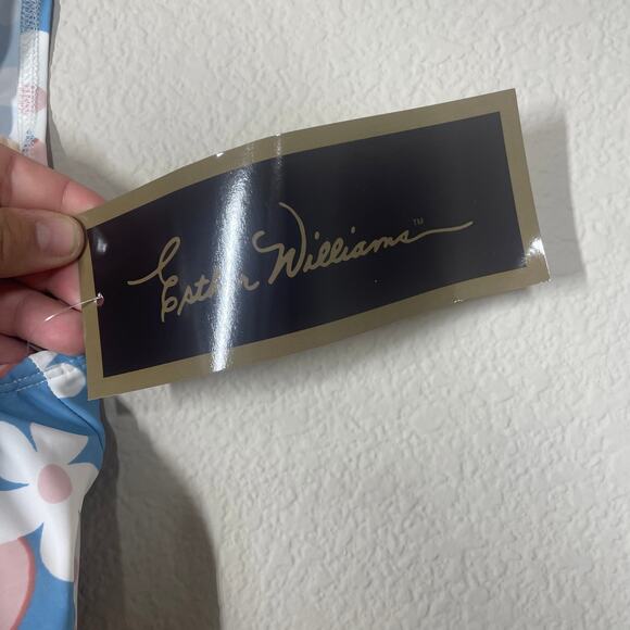 Esther Williams ModCloth 12 One Piece Swim Dress Shorts Blue Chic Let Fun Bloom - Picture 11 of 13